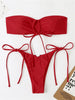 Sexy Bandeau Bikini Swimwear Women Red Black Pleate Lace Up Swimsuit 2024 Cut Out Beach Bathing Suit Tie Side Thong Bikinis Sets test