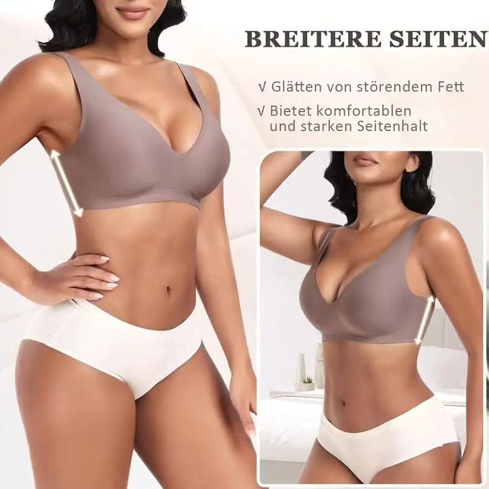 Women's Deep V Seamless Wire-Free Bra Plus Size Solid Color 3/4 Cup Thin Bra Comfortable Push-up Bra Underwear