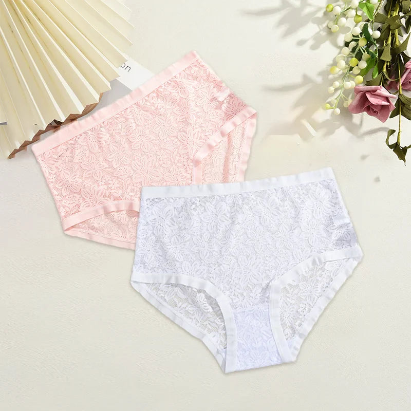 2Pcs/Set Women Sexy Panties Hollow Out Lace Floral Ladies Briefs Low Waist Solid Comfortable Hot Sale Female Underpants S-XXL