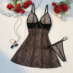 Lace-Trimmed Leopard Print Sleepwear Set Elegant Beauty Gift for Wife Sexy Nightgown And Underwear Combo