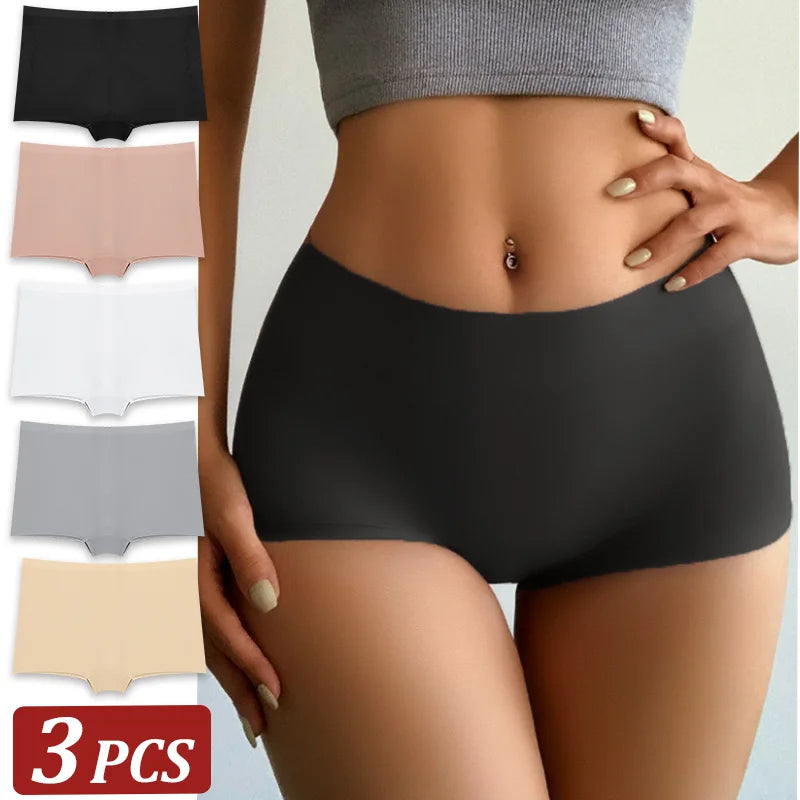 3Pcs Women's Seamless Sports Boxer Underwear Female Solid Color Panties Comfortable Briefs Cozy Lingerie Intimate Underpant S-XL