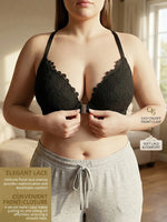 Women B C D E Cup Lace Backless Push Up Bra Underwire Side Shaping Underwear Sexy Floral Lace Bralette Adjustable Strap Lingerie