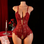 Crotchless Lingerie Lace Hollow Bra Set Sexy Tight Fitting Women Clothing,V-neck OpenBodysuit .Soft Padded Bra Underwear Set