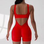 Women's Solid Colour Threaded Backless Yoga Suit U Neck Sleeveless Sports Jumpsuit Stretch Women Bodysuit Without Bust Pads