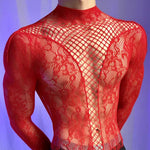 New American Style Fashion Men Vests Tops Crew Neck Sexy HollowMesh Bodysuit CasualLong Sleeve Tank Clubwear Party Costume