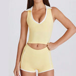 Colorblock V-Neck Tank Top with Built-In Bra Quick-Dry Breathable Sports Bra for Women Running Pilates Gym Yoga Workout