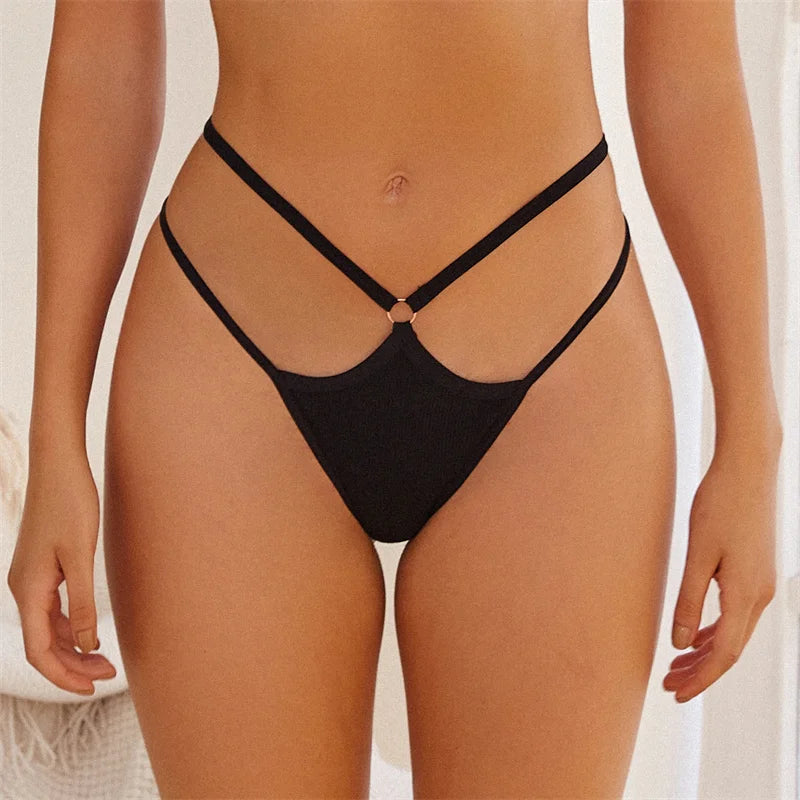 5PCS Women Sexy Cotton Panties Two Belts Hollow Out G-String Thongs Breathable Underwear for Female Solid Color Lingerie S-XL