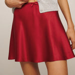 Silk Satin Women Elegant Mini Skirts Summer Lace Trim High Waist Mini Bow Silk A-Line Skirt Fashion Casual Streetwear