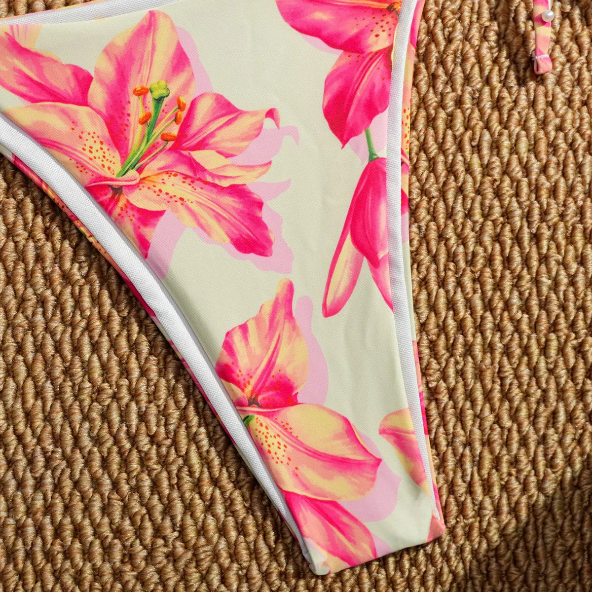Sexy Pink Floral Print Micro Bikini 2025 Women Metal Starfish Ornament Pleate Push Up Thong Swimsuit Bathing Suit Pool Swimwear