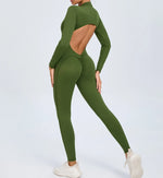 Hearuisavy Summer V Back Sports Jumpsuit Yoga Clothes Rompers Women Long Sleeveles Workout Bodysuits Backless One-piece Suit