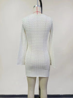 Sexy Boho Striped Chic V-neck Cut Out Bell Sleeve Knit Beach Mini Dress 2025 New Summer Women Seaside Holiday Swimsuit Cover Up