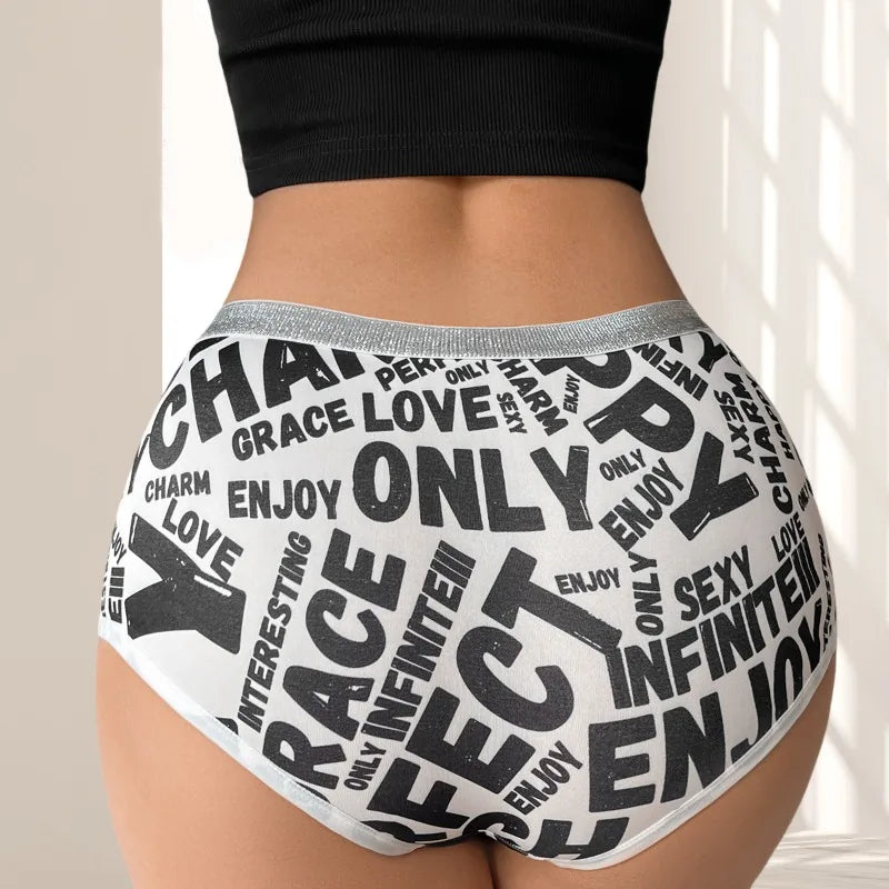 1pcs New Style Panty Letter Print Sexy Women's Boyshort Shiny Charming Female Underpants Soft Comfortable Lady Briefs Underwear