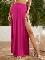 Sexy High Waist Women Elastic Side High Split Skirts Solid Loose Fit Sweat Absorption Summer Female Long Beachwear Skirts