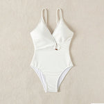 Sexy White Black Swimwear Women 2026 Deep V Neck Hollow Out Ring Linked Slim Fit One Piece Swimsuit Beach Bathing Suit Monokini