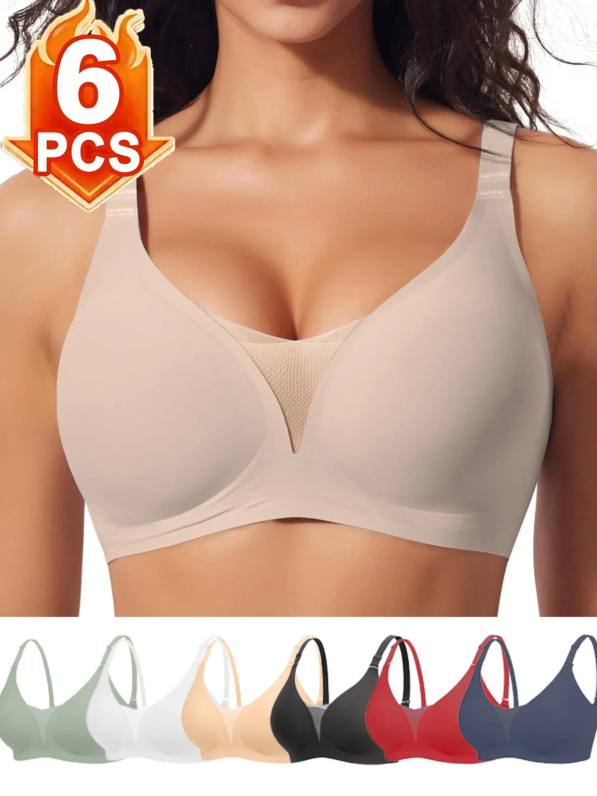 6pcs Women’s Bra Panties Everyday Wireless Push Up Lingerie Soft Briefs Seamless Bralettes, Breathable Padded Comfort Underpants