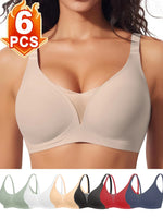 6pcs Women’s Bra Panties Everyday Wireless Push Up Lingerie Soft Briefs Seamless Bralettes, Breathable Padded Comfort Underpants
