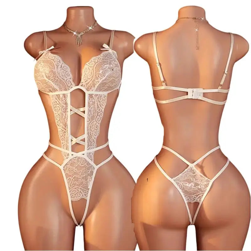 Sexy Lingerie Woman Lace Transparent Underwear Sexua Temptation Teddy Lingerie Deep V Open Bra Hot Dress Crotchless Bodysuits
