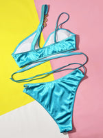 Sexy Metal Chain High Waist Bikini Set 2026 Women One Shoulder Cross Push Up Bra Two Piece Swimsuit Beach Bathing Suit Swimwear