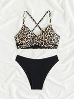 Sexy Leopard Print Cross Bikini Set 2026 Women Halter Push Up Black High Waist Swimsuit Summer Bathing Suit Two Piece Swimwear
