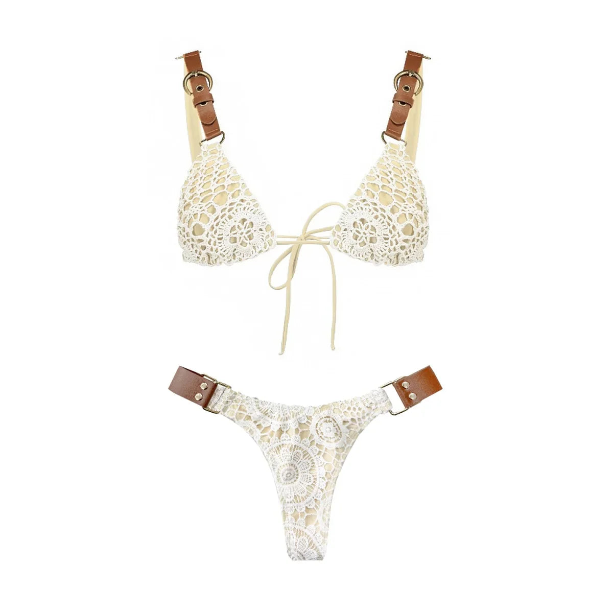 White Crochet 3Pcs Bikini Set Sexy Women Swimsuit Push Up Swimwear Brazilian Biquini Beach Skirt Micro Bikinis Bathing Suits