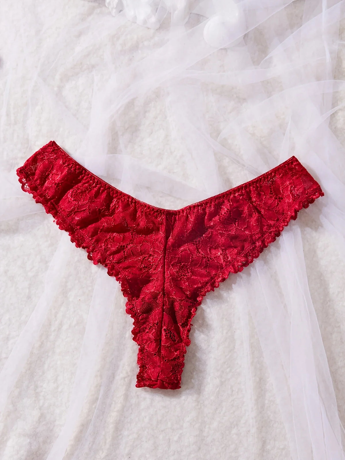 Sexy Lace Lingerie Set for Women, Red Sleepwear Nightdress with Matching Panties, V-Neck Sheer Lace Camisole, Romantic Night