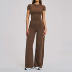 Yoga Set 2 Pieces Women Fitness Sportswear Gym Loose wide-leg pants Long-sleeved T-shirt Sports Crop Tops Tracksuit Workout Wear