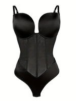 Backless Solid Low Cut Shapewear Bodysuit Tummy Control Waist Trainer Thong Slimmer Women Underwear