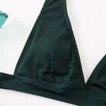 2023 New Sexy V-Neck Ribbed Bikini High Waist Swimsuit Women Solid Push Up Swimwear Female Bathing Suit Bikini Set Beachwear