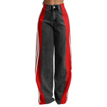 Women's Spring Summer Baggy Jeans Pants High Waist Loose Wide Leg Side Striped Denim Pants Streetwear