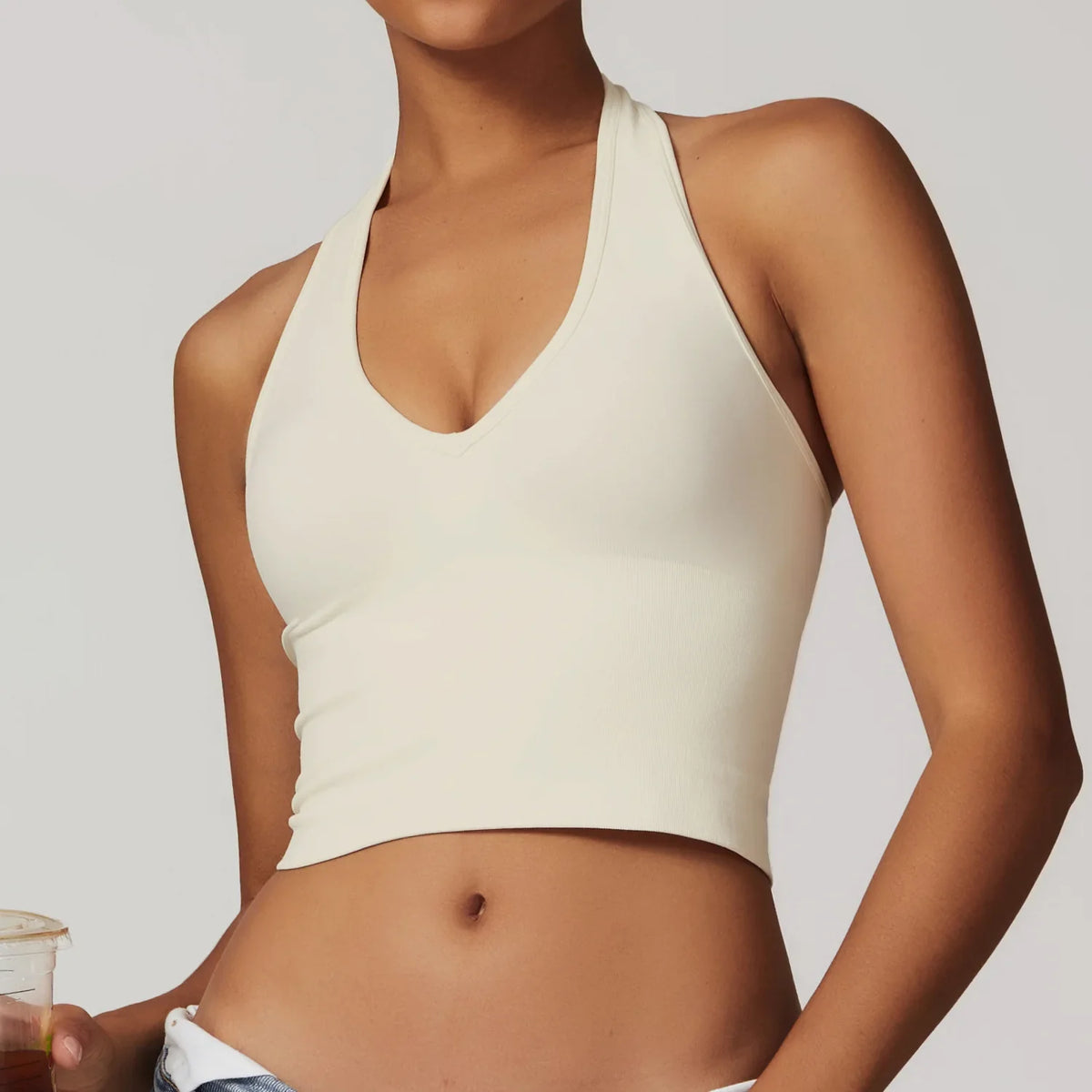 Seamless High Stretch Sports Bra Women Halter Yoga Bra Padded Backless Sports Bras Gym Crop Top Push Up Workout Yoga Tops Woman