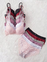 6-Piece Set Lace Women's Underwear Set No Lining Lace Push up Bra Comfortable Fitting Sexy Mesh Lace Panties Women's Bra Set