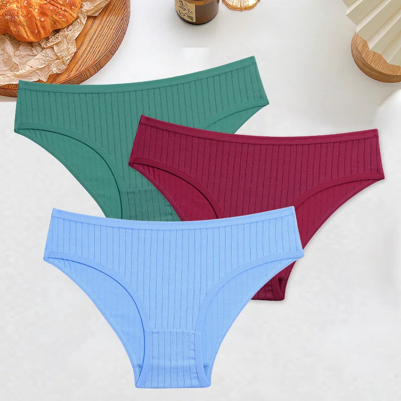 3PCS Women's Cotton Briefs Panties Female Sexy Low Waist Underwear M-XL Breathable Panty Girls Comfortable Intimates Lingerie