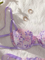 Lady Floral Embroidery Lingerie Set Women Sheer Bra and Brief Underwear Set Satin Sexy Intimates Underwear