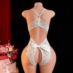 Crotchless Lingerie Lace Hollow Bra Set Sexy Tight Fitting Women Clothing,V-neck OpenBodysuit .Soft Padded Bra Underwear Set