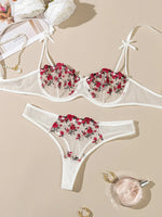 Night Beautiful Sexy Women 2 Piece floral Embroidery Underwear Sexy Erotic lingerie underwear Set
