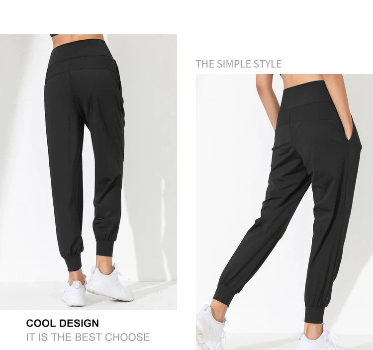 Hearuisavy Yoga Pants Loose Slim Quick-Dry Yoga Pants Pleated Hem Bound Running Fitness Capris Pockets Jogging Pants Woman