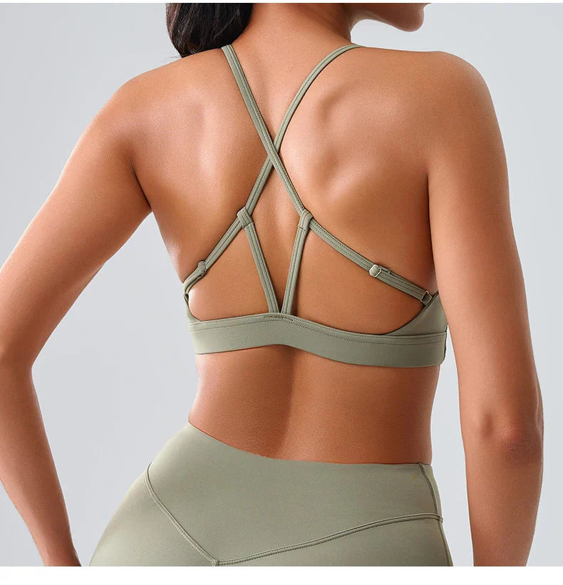 Beautiful Back Cross Back Women Bra Fitness Bra Tights Yoga Vest High Strength Shockproof Gym Sports Top Push Up With Chest Pad