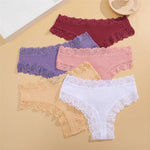 5Pcs Women Cotton Brazilian Pants Sexy Lace Brazilian Briefs Low Waist Floral Solid Color G-string Breathable Soft Lingerie