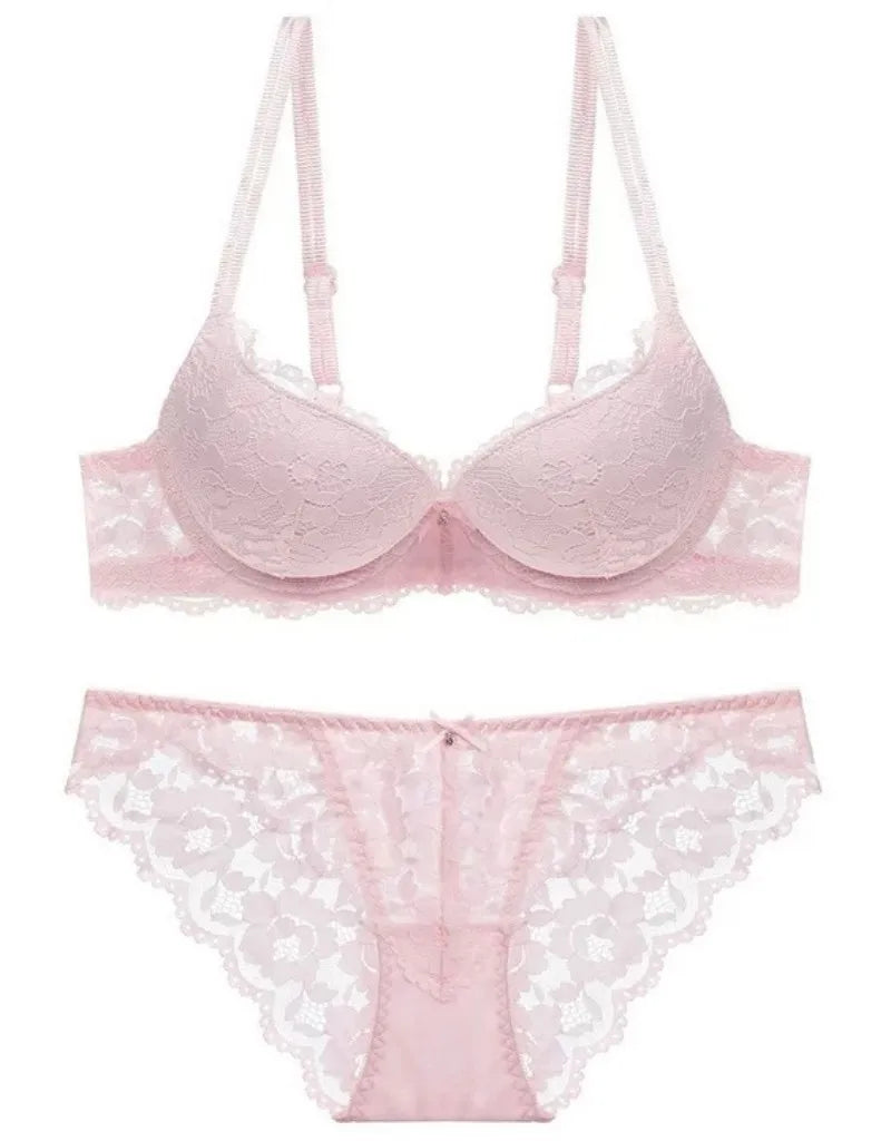 Hollow Lace Floral Sexy lingerie set Bow Padded Push Up women's bra Suitable for Small Busts sexy bras and panties
