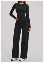 Yoga Set 2 Pieces Women Fitness Sportswear Gym Loose wide-leg pants Long-sleeved T-shirt Sports Crop Tops Tracksuit Workout Wear