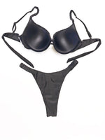 New pleated hard cup sexy bikini solid color swimsuit women's separate strap support vacation adjustable halter bikini