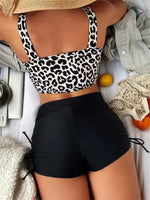 Vintage Black Leopard Print Bikini Set 2025 Women Drawstring Side High Waist Panties Swimsuit Bathing Suit Swimwear Beachwear