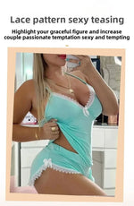 Sexy Lace TrimNightgown Set Large Size Home Wear Strap Sleepwear Two Piece Set Hot Sale