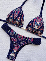 Sexy Vintage Print Bikini Set 2025 Women Orange Cut Out Weave Thong Swimsuit Bather Bathing Suit Two Piece Swimwear Biquini