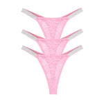 3pcs Sexy Thongs Lace Women Underwear Perspective Floral Panties Low Rise Two Shiny Belts G-string Comfortable Intimate Lingerie