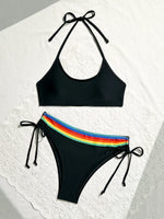 Women's Rainbow Color Bikini Set Sexy Beach Vacation Backless 2 Piece Swimsuit 2024 Summer Bathing Suit Bra Push Up Swimwear