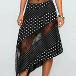 New Irregular Women Lace Flowy Midi Skirt Vintage Low Waist Floral Print Long Skirt Lightweight Summer Sexy Club Party Skirt