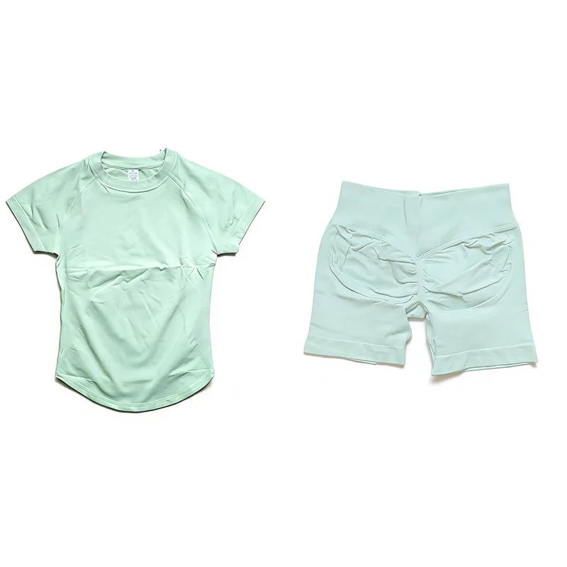 Impact Yoga Suit 2PCS Yoga Set Workout Sets Women Sportswear Gym Clothing Fitness Short Sleeve High Waist Shorts Sports Suits