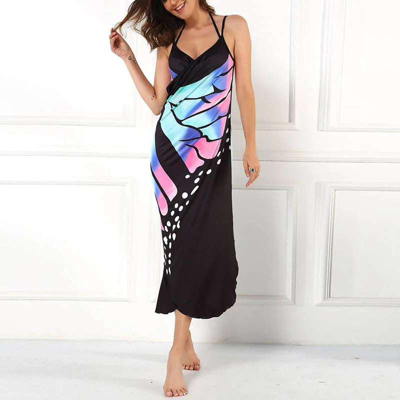 Sexy Butterfly Print Cover Up Swimwear Women Dress Summer Tunic Bikini Bath Sarong Wrap Skirt Swimsuit Elegant Lady Beachwear