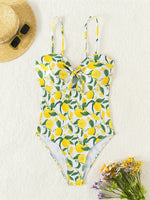 2026 New Lemon Printed Knotted One Piece Swimsuit Women Swimwear Female Monokini High Leg Cut Bather Bathing Suit Swim K6093